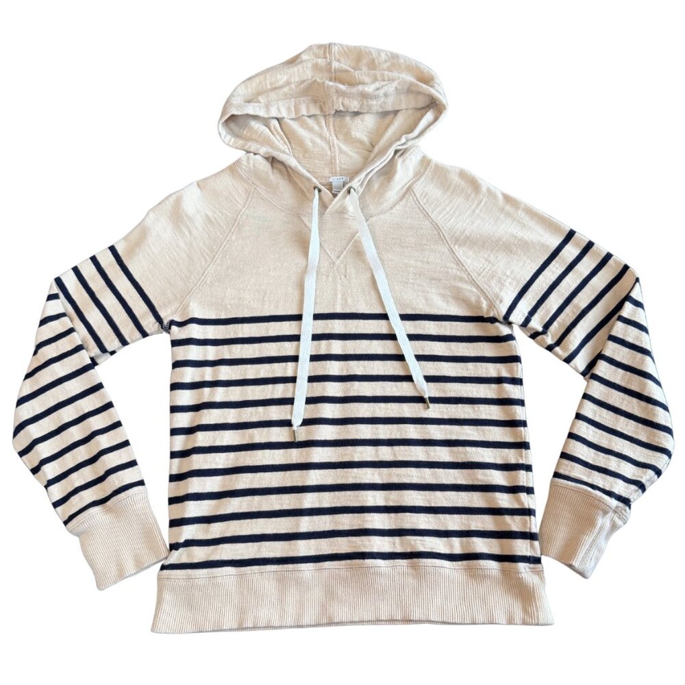 J.Crew Striped Hoodie Sweater Cream Navy Size Small